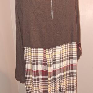 Elegant Brown Plaid Women's Tunic